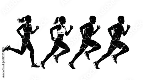 Diverse Group of Runners in Motion: Silhouettes of Athletes Sprinting