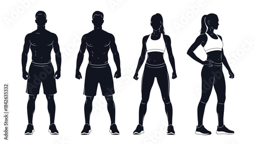Diverse Athletes Silhouettes: Men and Women in Fitness Poses