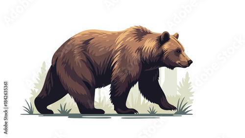 Majestic Brown Bear Walking Through a Forested Landscape