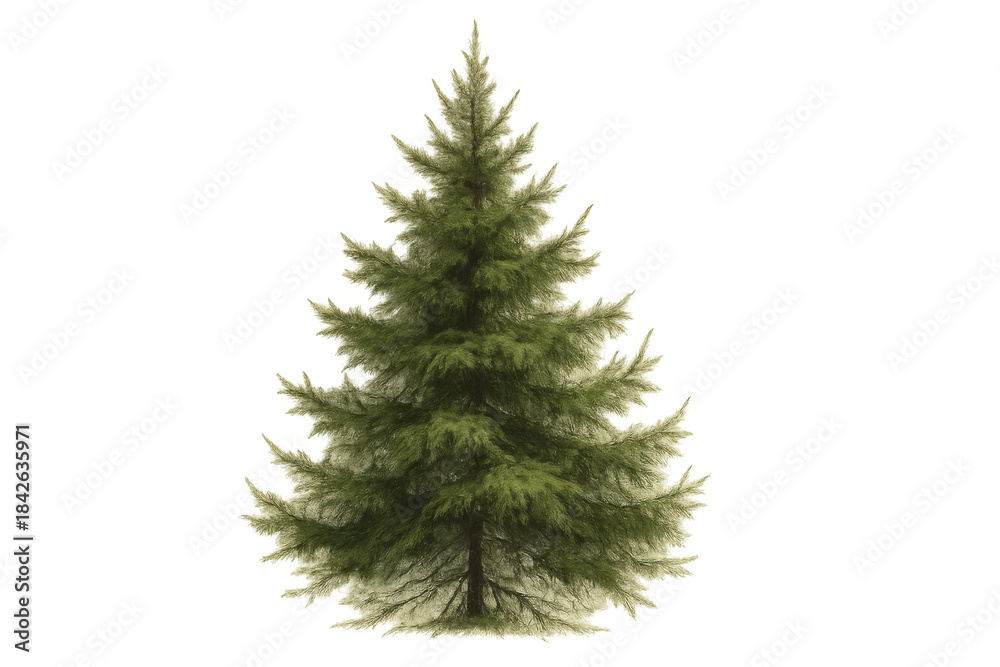 Fototapeta premium Pine tree illustration with green needles, evergreen conifer offering natural beauty on transparent background
