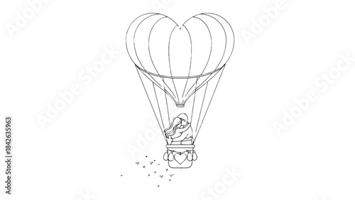 Love Soars Above: A heartfelt journey as a unique heart-shaped hot air balloon rises high, carrying its precious cargo amidst a gentle breeze.