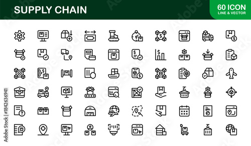 Supply Chain Line Icon Set – Professional Minimal Vector Icons for Logistics, Shipping, and Inventory Management