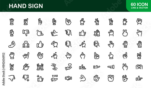 Hand Sign Line Icon Set – Modern Minimal Professional Vector Symbols for Universal Use, Clean Outline Gesture Pack for Digital and Print