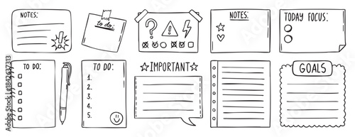 sticky note, reminder, to do list in doodle style doodle isolated on white background. doodle hand drawn, for stickers, logos, branding, social media and printable.