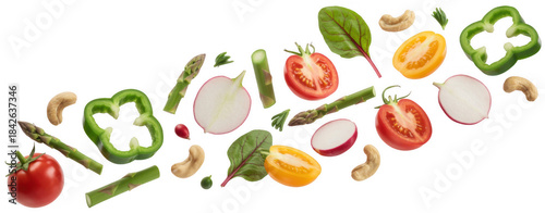 Assorted vegetables and nuts on a transparent background isolated on a transparent background