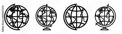 atlas globe line editable vector icon set. back to school outline icons.