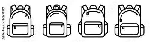 backpack pocket line editable vector icon set. back to school outline icons.