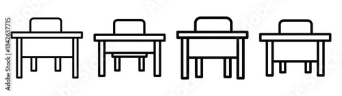 classroom desk line editable vector icon set. back to school outline icons.