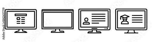 classroom screen line editable vector icon set. back to school outline icons.