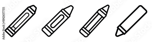 color crayon line editable vector icon set. back to school outline icons.