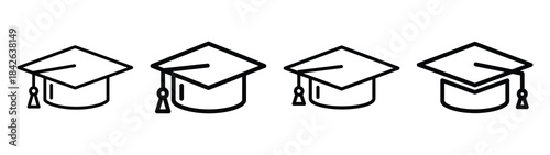 graduation cap line editable vector icon set. back to school outline icons.