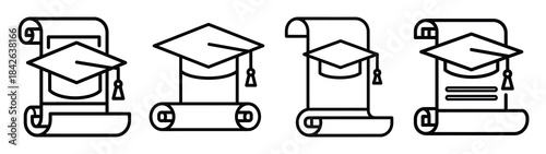 graduation scroll line editable vector icon set. back to school outline icons.