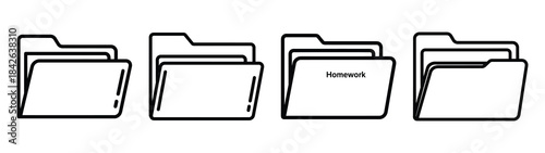 homework folder line editable vector icon set. back to school outline icons.