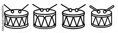 music drum line editable vector icon set. back to school outline icons.