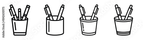 pen holder line editable vector icon set. back to school outline icons.