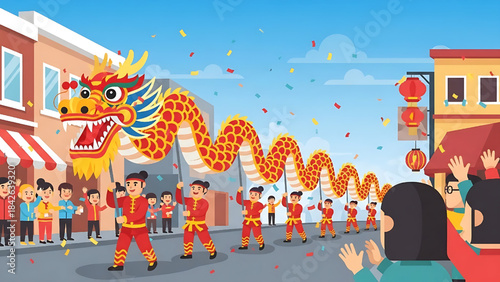 Colorful Dragon Dance Parade Bringing Joy to the Celebration