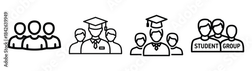 student group line editable vector icon set. back to school outline icons.