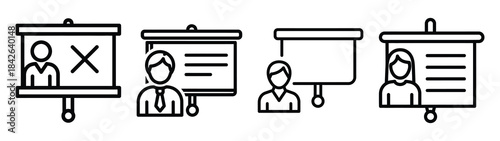 teacher presentation line editable vector icon set. back to school outline icons.