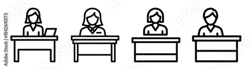 teacher desk line editable vector icon set. back to school outline icons.