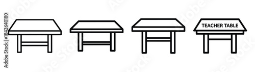 teacher table line editable vector icon set. back to school outline icons.
