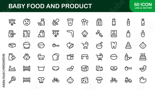 Baby Food Professional Line Icon Collection with Modern, Minimal, Unique Vector Designs Perfect for Premium Branding and Marketing Needs