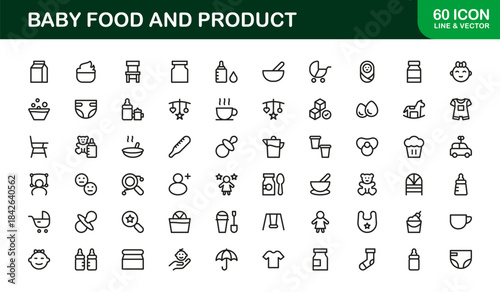 Baby Food Professional Line Icon Collection with Modern, Minimal, Unique Vector Designs Perfect for Premium Branding and Marketing Needs