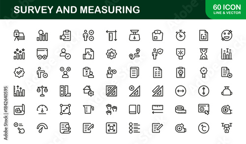 Survey and Measuring Professional Line Icon Set with Modern Minimal Vector Symbols for Accurate Data Analysis and Precision Tools