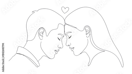 Embraced Souls: A tender illustration depicts two individuals, their foreheads gently touching, symbolizing a deep and loving connection, with a heart hovering above.