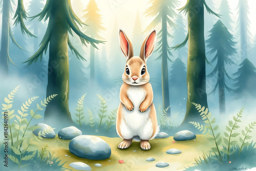 Enchanted Forest: A Cute Bunny in a Mystical Woodland