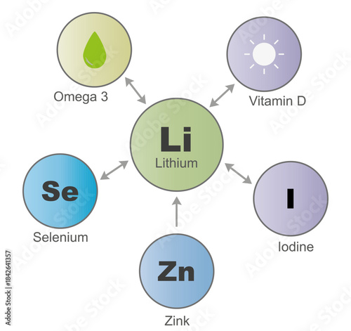 Lithium und Zusammenwirken, Synergien, auf andere Spurenelemente, grafische Darstellung
