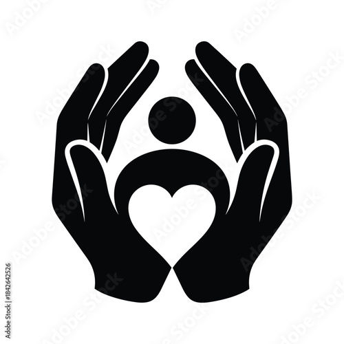 Caring hands protecting heart