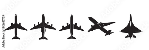 Foto Airplane Silhouettes Set: Commercial and Fighter Jets