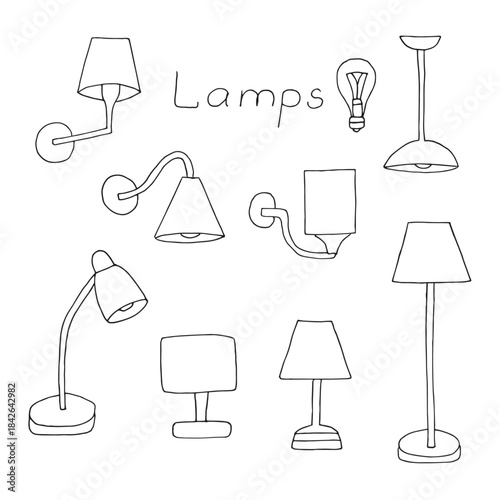 Lighting set of elements, hand drawing, vector illustration