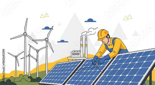 Harnessing nature's power: Installation technician deploying renewable energy solutions for a