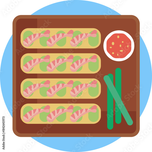 Vietnamese-style sushi roll with rice and fillings.