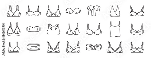 Lingerie fashion feminine lacy woman underwear bra icon doodle hand drawn. Outline line drawing clipart symbol