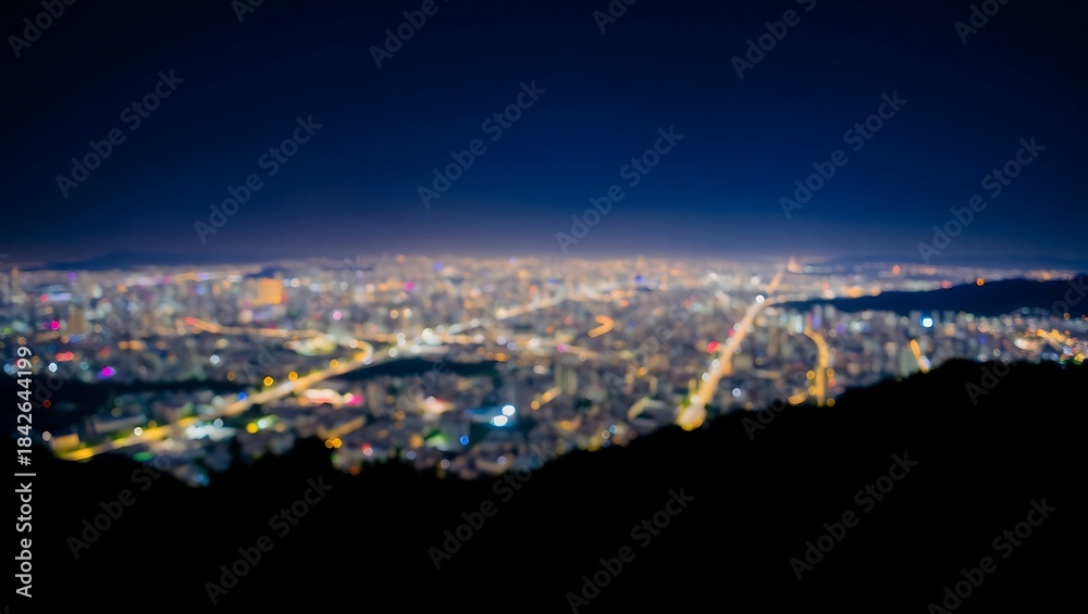 Obraz premium Generative AI Depiction of a Bright Urban Nightscape View from a Mountain Overlooking a City with