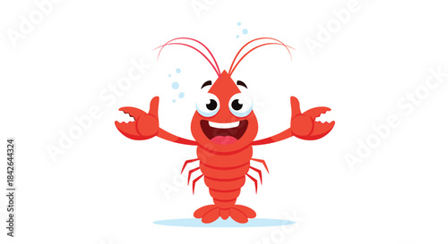 Excited cartoon lobster or crayfish character with big eyes and bubbles, smiling broadly and giving two enthusiastic thumbs-up gestures.