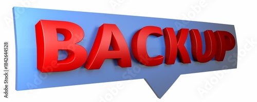 Backup red write on blue comics with the arrow to down, isolated on white background