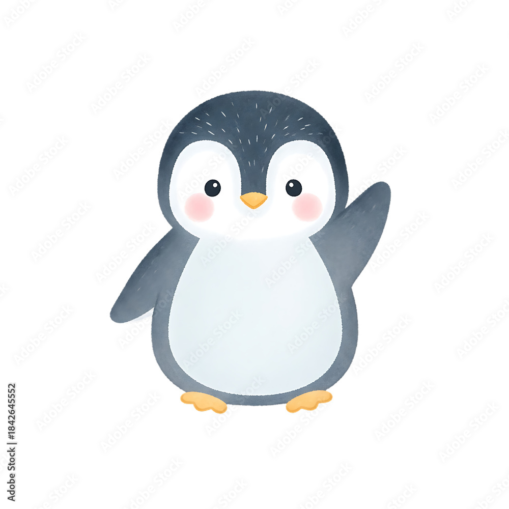 Fototapeta premium Cute cartoon penguin character with white background