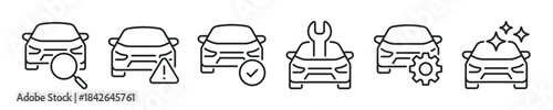Car care thin line icon set. Web minimal editable stroke icons
