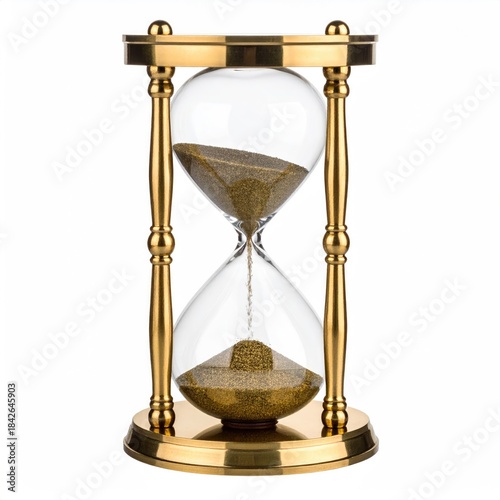 Hourglass golden frame, glass, sand slowly falling