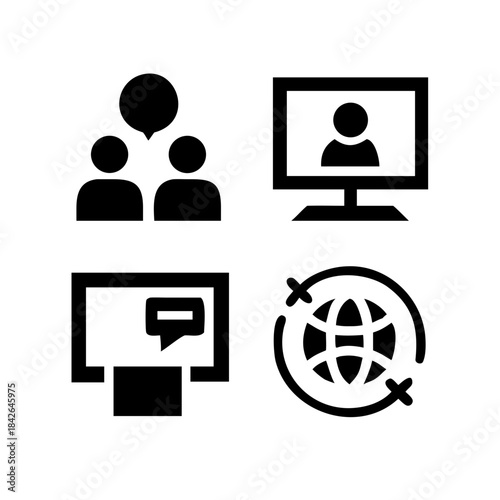 set of online course training skills seminar icon vector workshop human resource development conference teamwork coaching symbol collection illustration
