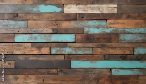 Rustic Reclaimed Wood Wall Texture with Distressed Blue and Brown Planks - Natural Material Background for Design