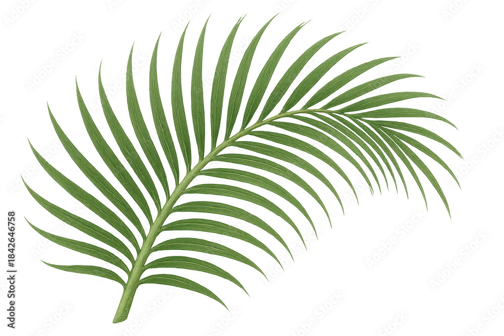 Fototapeta premium Green palm frond element for design, tropical botanical leaf with transparent background, summer vacation concept