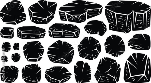 Black Rock, Stone, and Coal Silhouette Vector Set
