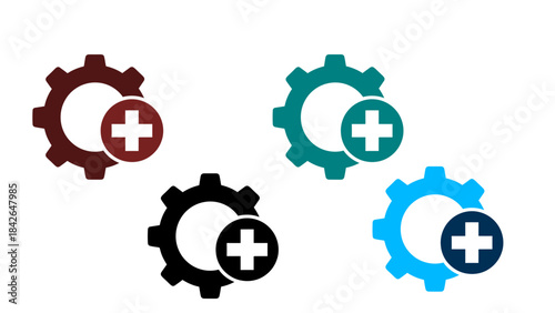 Adding new features or options with multiple gear icons and plus symbols