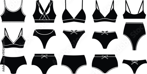 Women lingerie and underwear silhouette set with bra and panties icon vector illustration