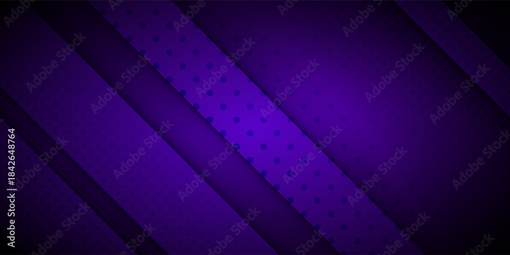 Obraz premium Vibrant purple abstract background with diagonal stripes and halftone dot pattern. Ideal for modern design projects, digital banners, tech visuals, and trendy marketing materials. vector illustrator.