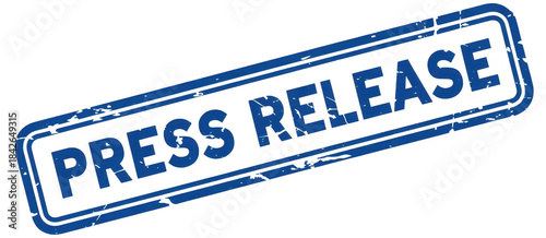 Blue press release stamp isolated on a transparent background distressed